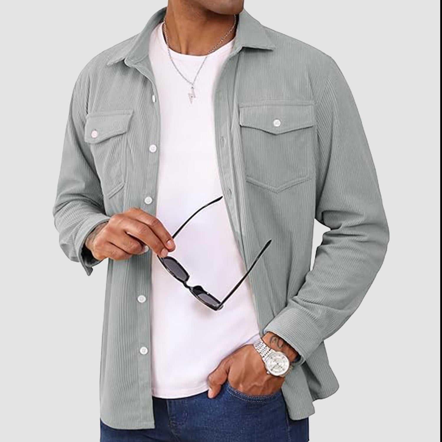 Men's Long Sleeve Corduroy Sun Protection Shirt