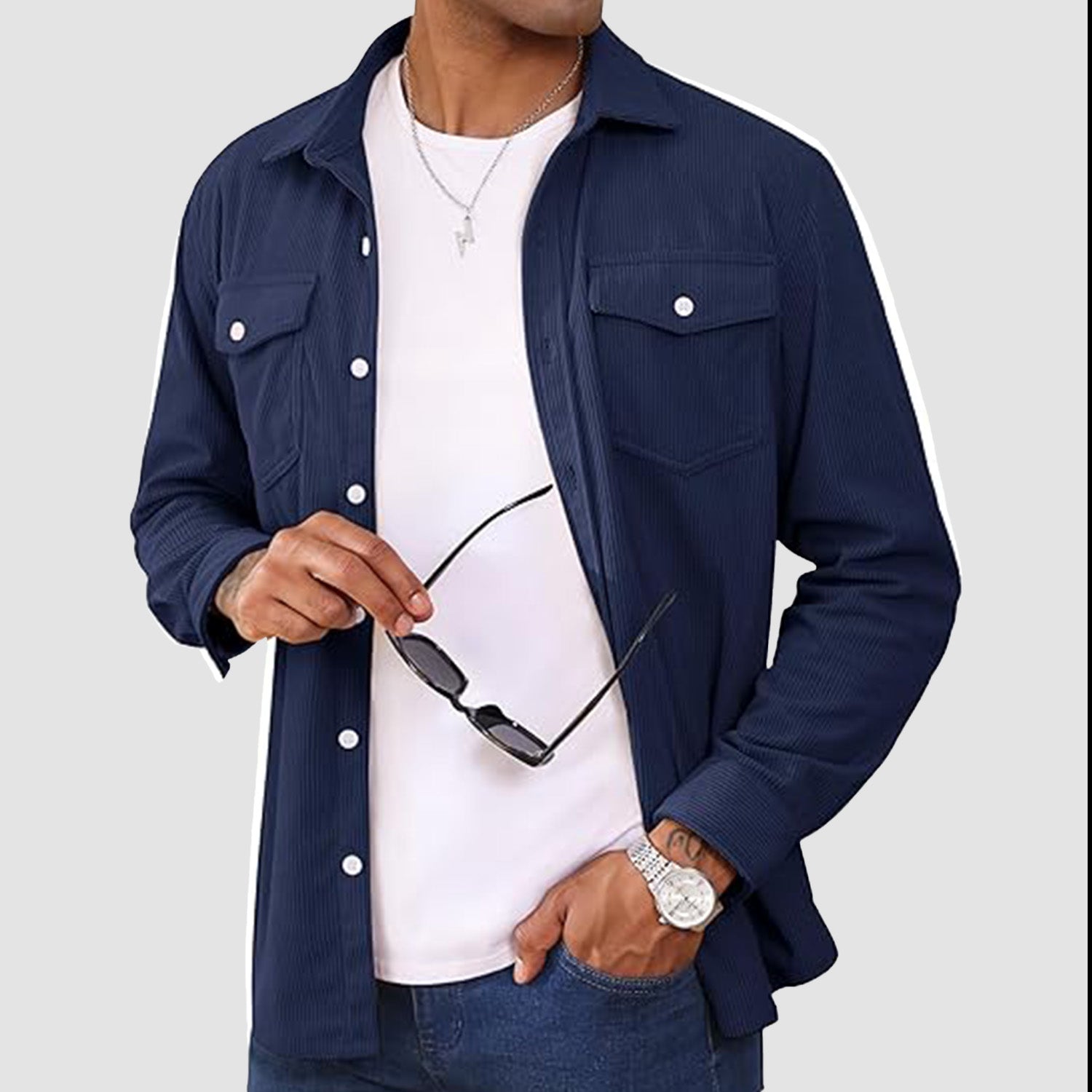 Men's Long Sleeve Corduroy Sun Protection Shirt