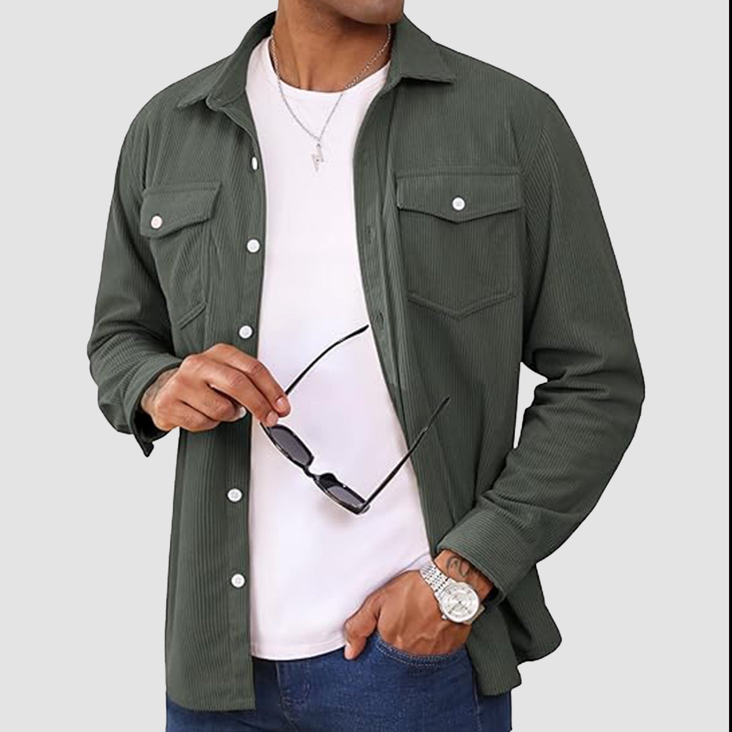 Men's Long Sleeve Corduroy Sun Protection Shirt
