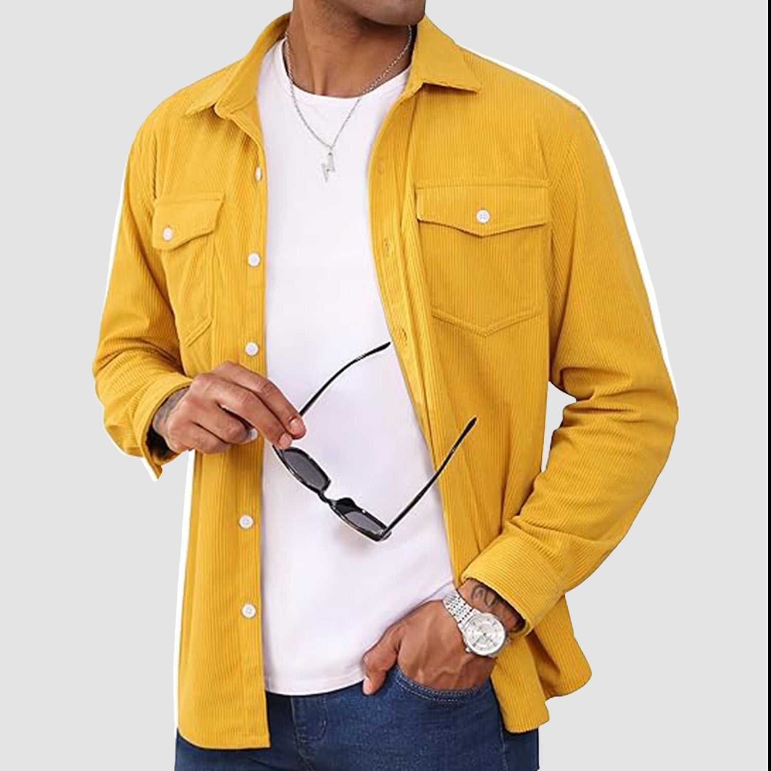 Men's Long Sleeve Corduroy Sun Protection Shirt