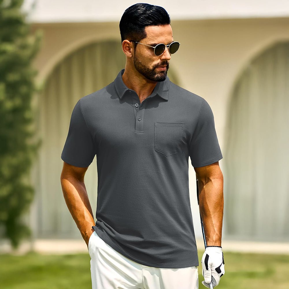 Men's Cotton Polo Shirts - Breathable Short Sleeve Golf Tee