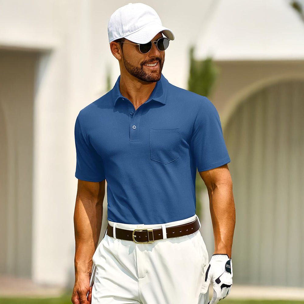Men's Cotton Polo Shirts - Breathable Short Sleeve Golf Tee