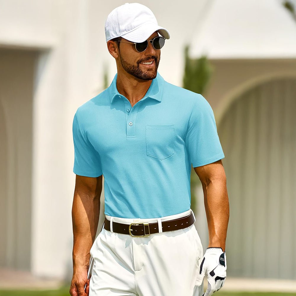 Men's Cotton Polo Shirts - Breathable Short Sleeve Golf Tee