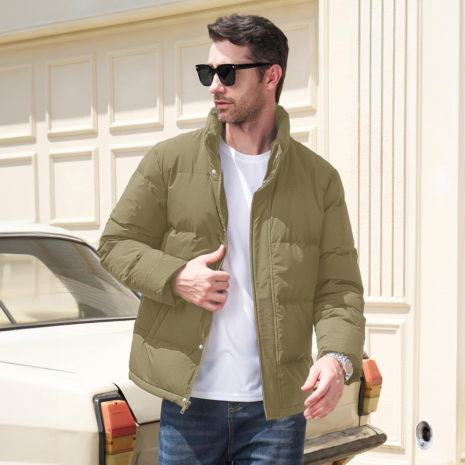 Men's Warm Down Puffer Jacket, Water-Resistant & Windproof