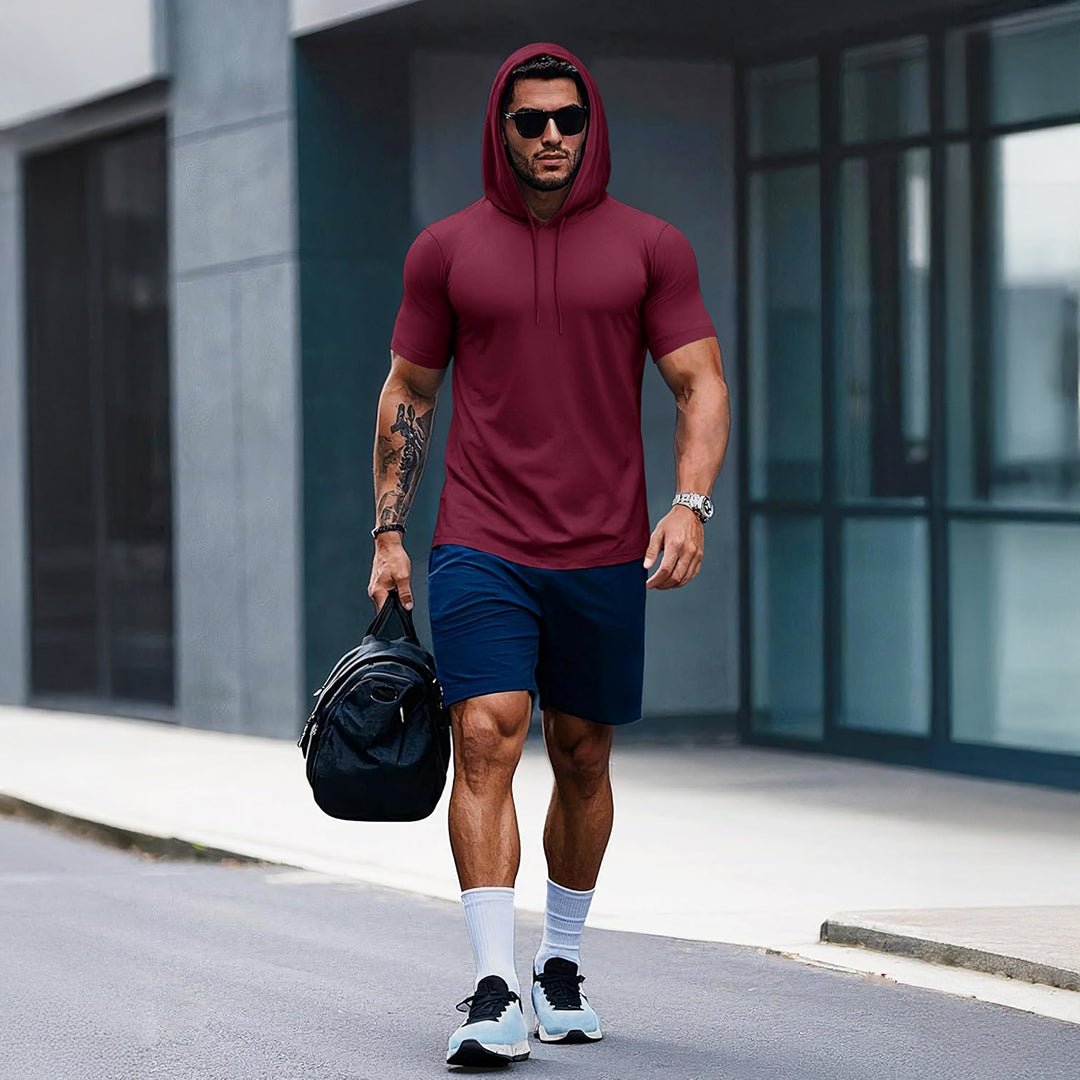 Mens Fashion Athletic Hoodies T-shirt Sport Sweatshirt Solid Color