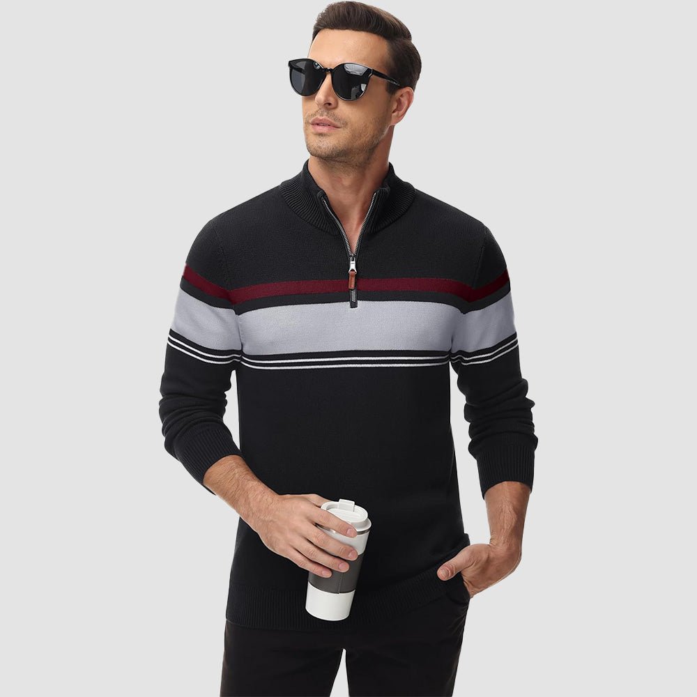 Men's Half Zipper Pullover Sweater Slim Fit Knitted Sweatshirt
