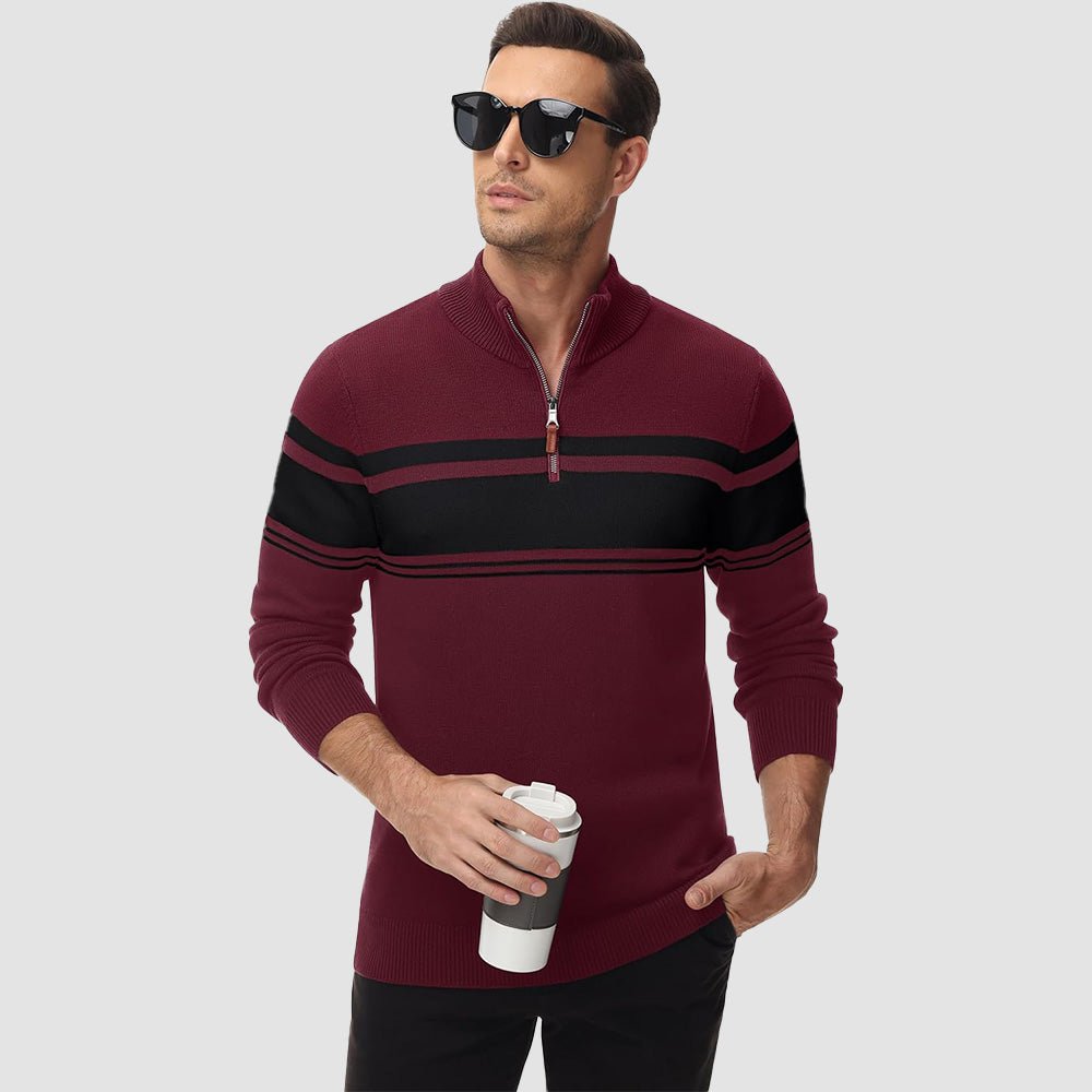 Men's Half Zipper Pullover Sweater Slim Fit Knitted Sweatshirt