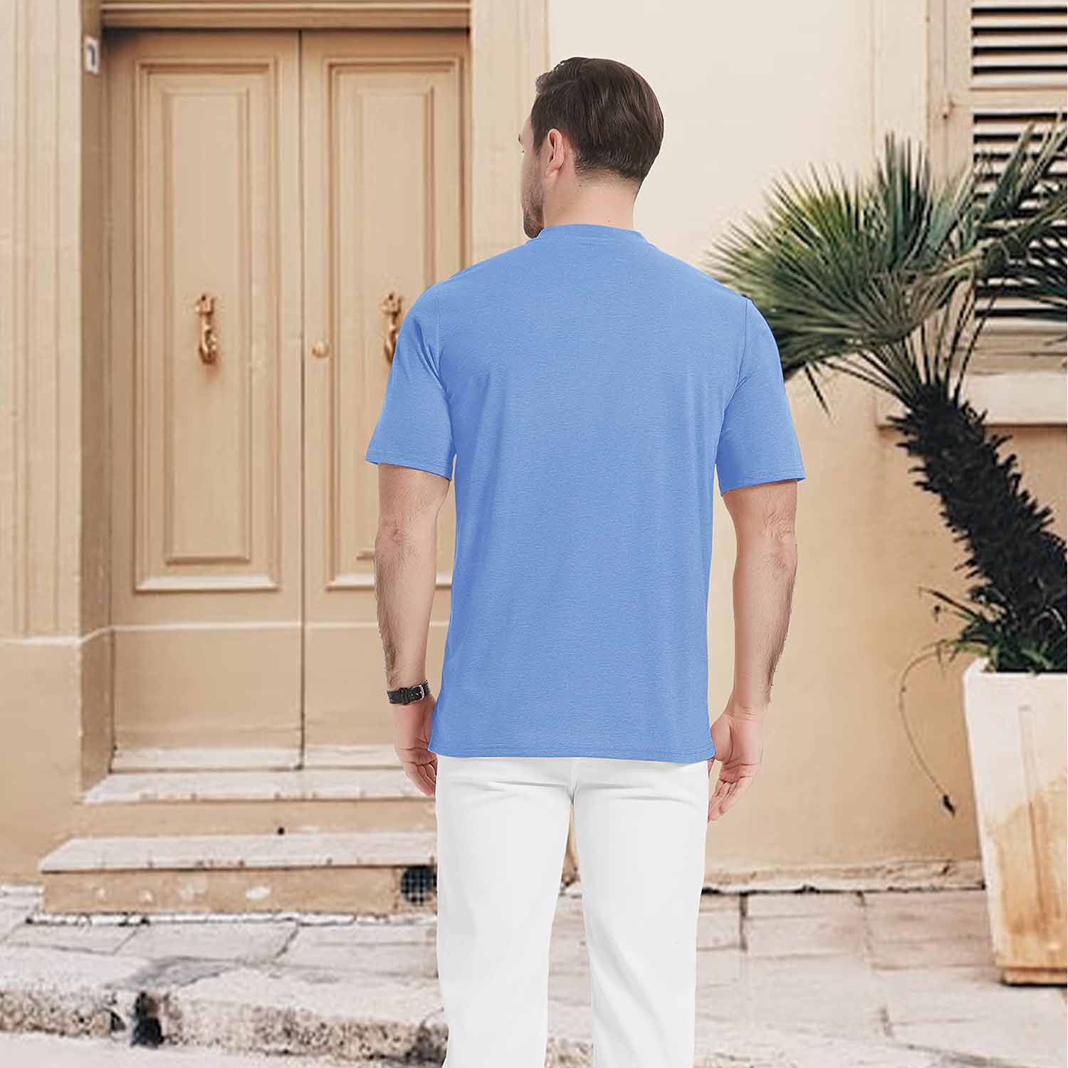 Men's Slim Fit Short Sleeve Sun Protection Henley Shirt