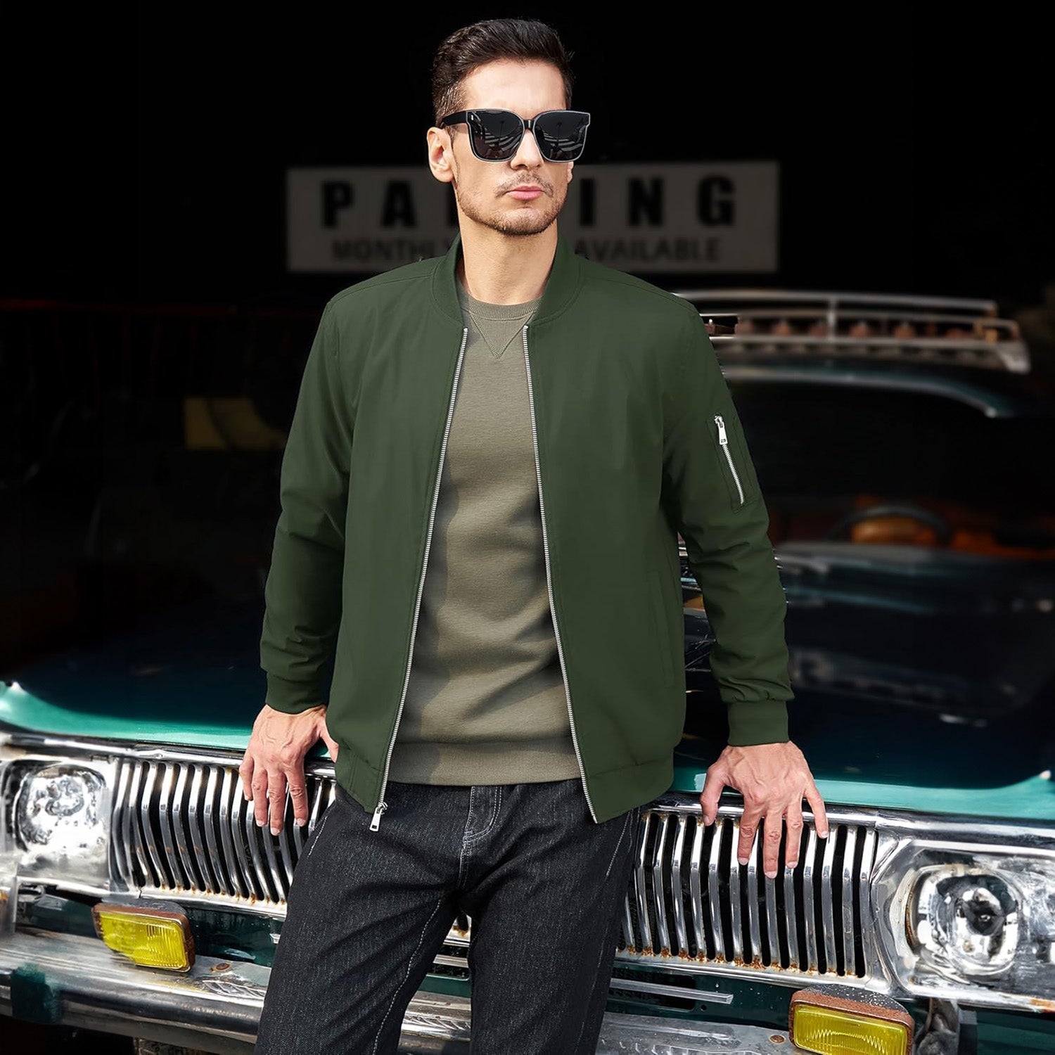 Men's Lightweight Zip-Up Bomber Jacket - Casual Windbreaker