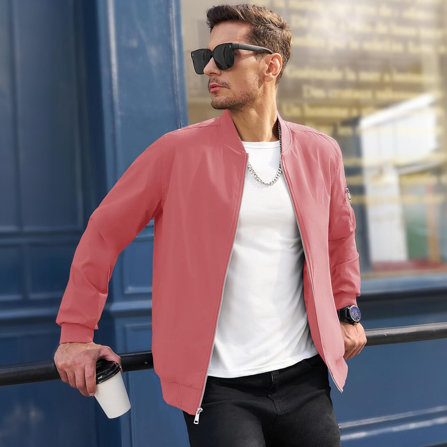 Men's Lightweight Zip-Up Bomber Jacket - Casual Windbreaker