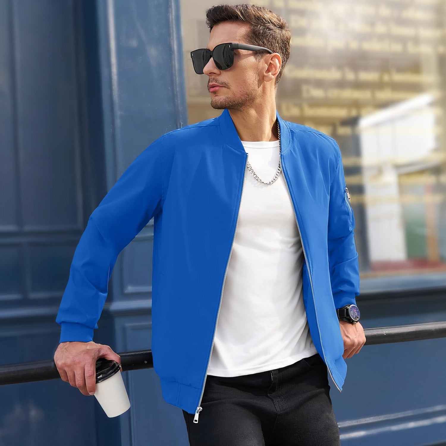 Men's Lightweight Zip-Up Bomber Jacket - Casual Windbreaker
