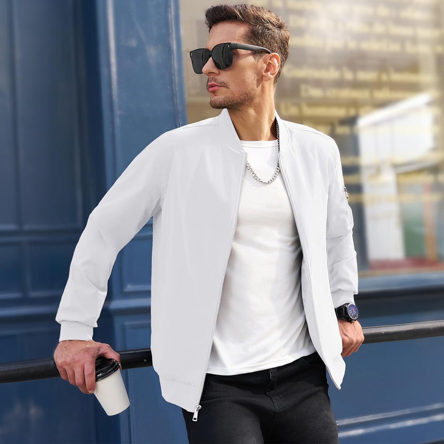 Men's Lightweight Zip-Up Bomber Jacket - Casual Windbreaker