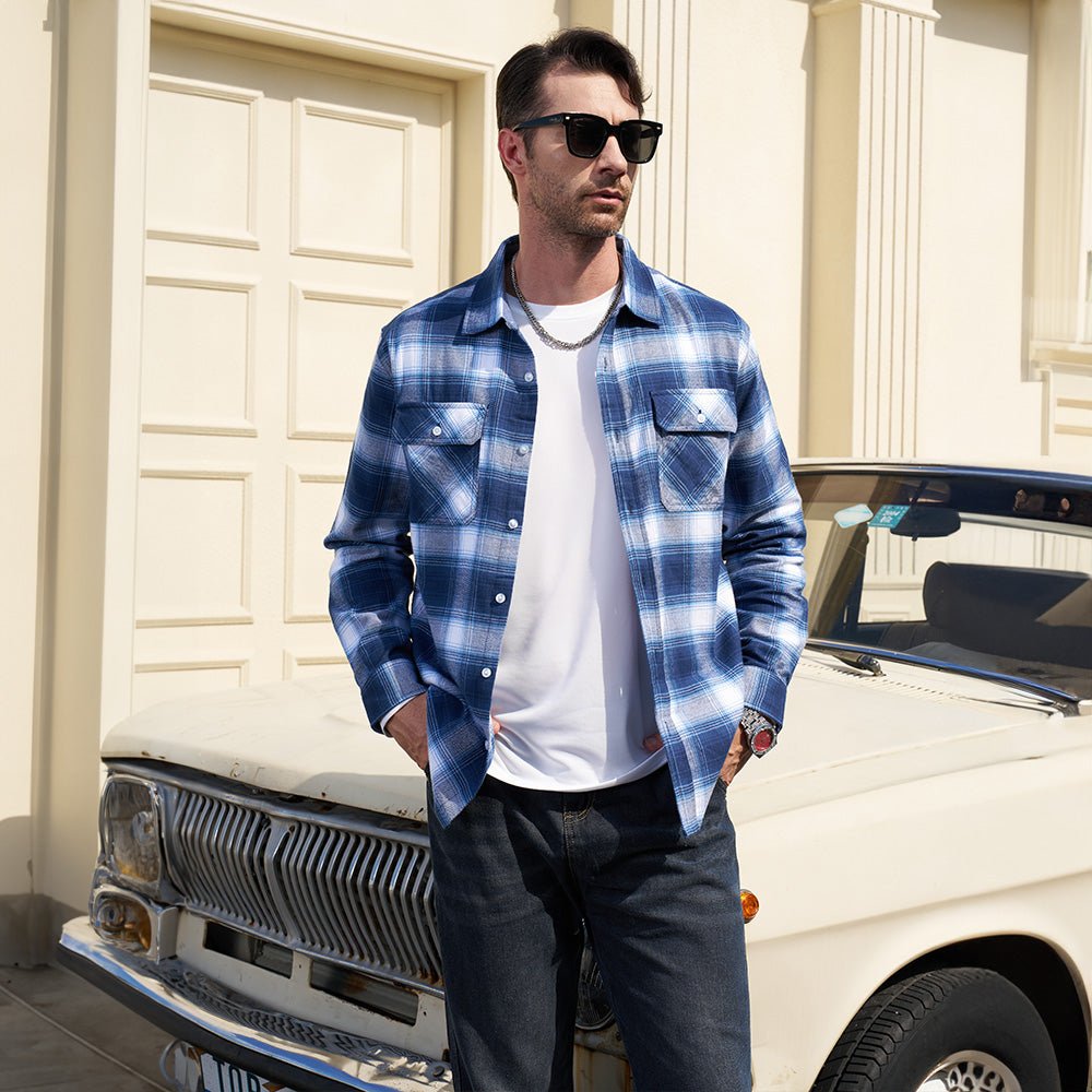 Men's Long Sleeve Cotton Plaid Flannel Shirt