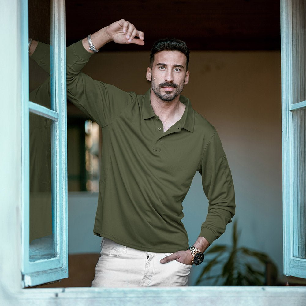 Men's Quick Dry Tactical Polo - Long Sleeve Performance Shirt