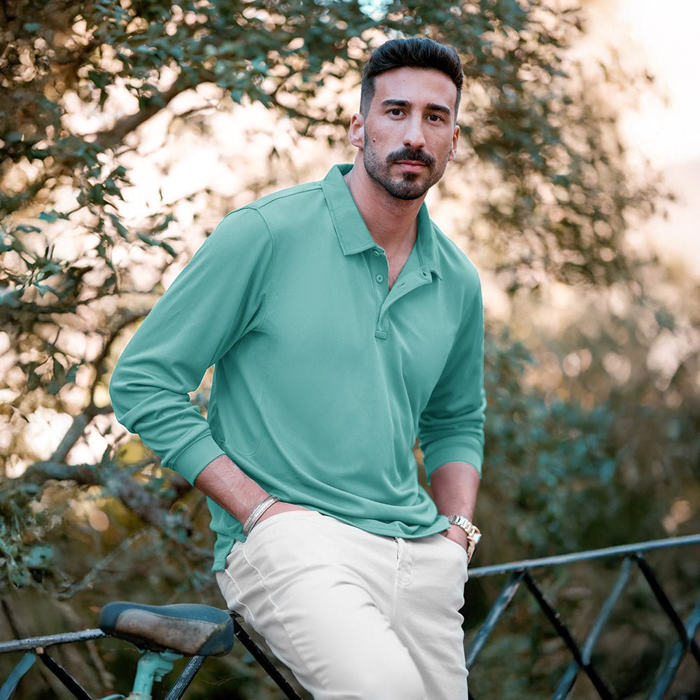Men's Quick Dry Tactical Polo - Long Sleeve Performance Shirt
