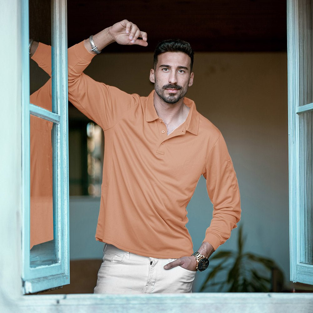 Men's Quick Dry Tactical Polo - Long Sleeve Performance Shirt