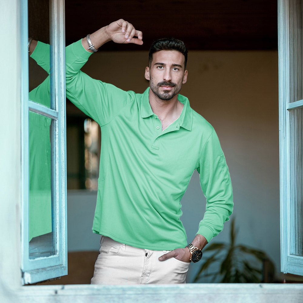 Men's Quick Dry Tactical Polo - Long Sleeve Performance Shirt