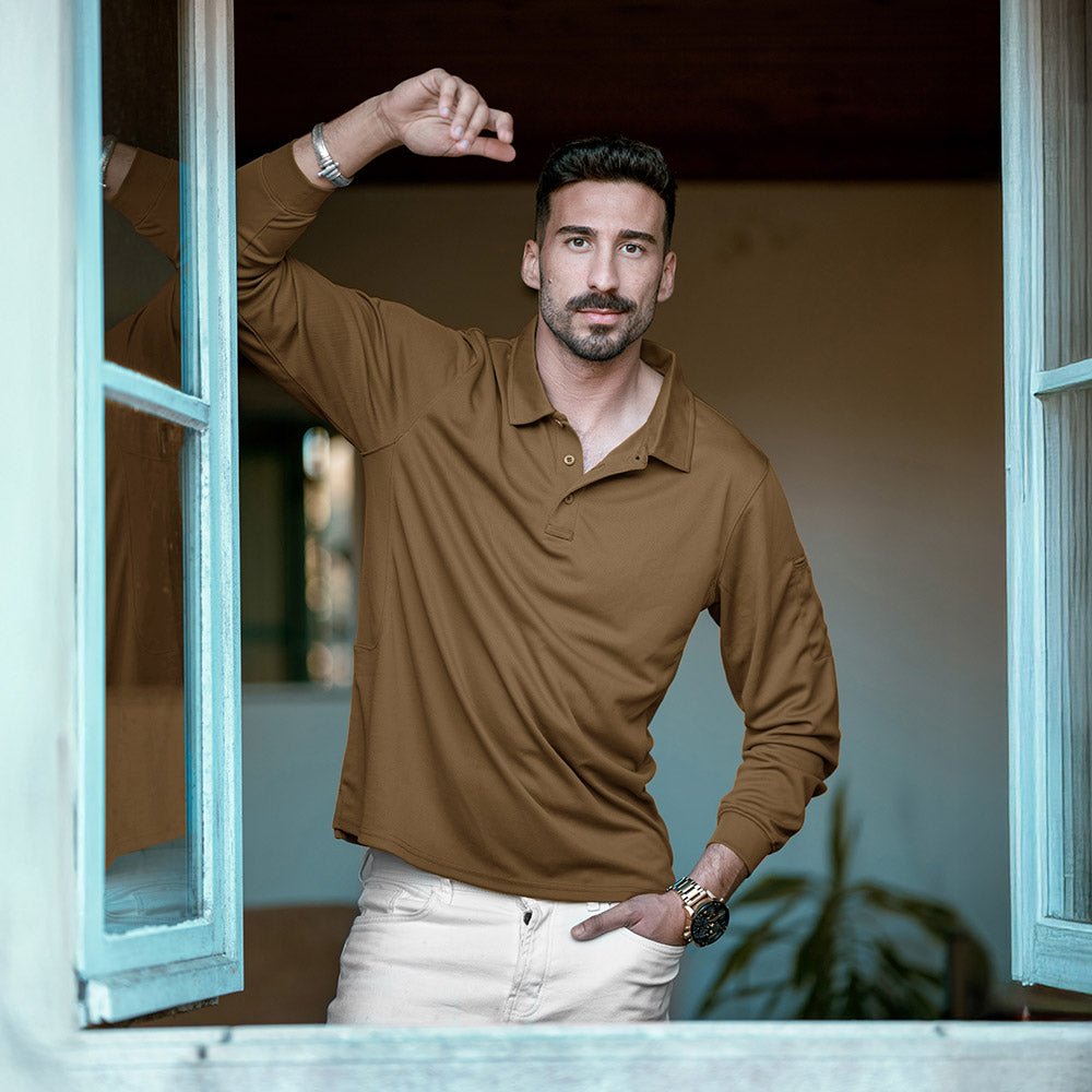 Men's Quick Dry Tactical Polo - Long Sleeve Performance Shirt
