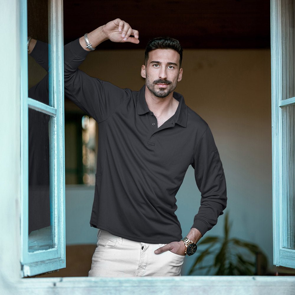 Men's Quick Dry Tactical Polo - Long Sleeve Performance Shirt