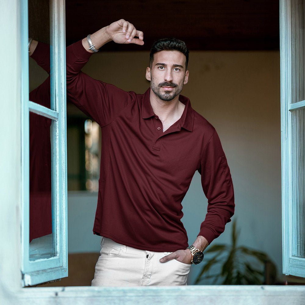 Men's Quick Dry Tactical Polo - Long Sleeve Performance Shirt