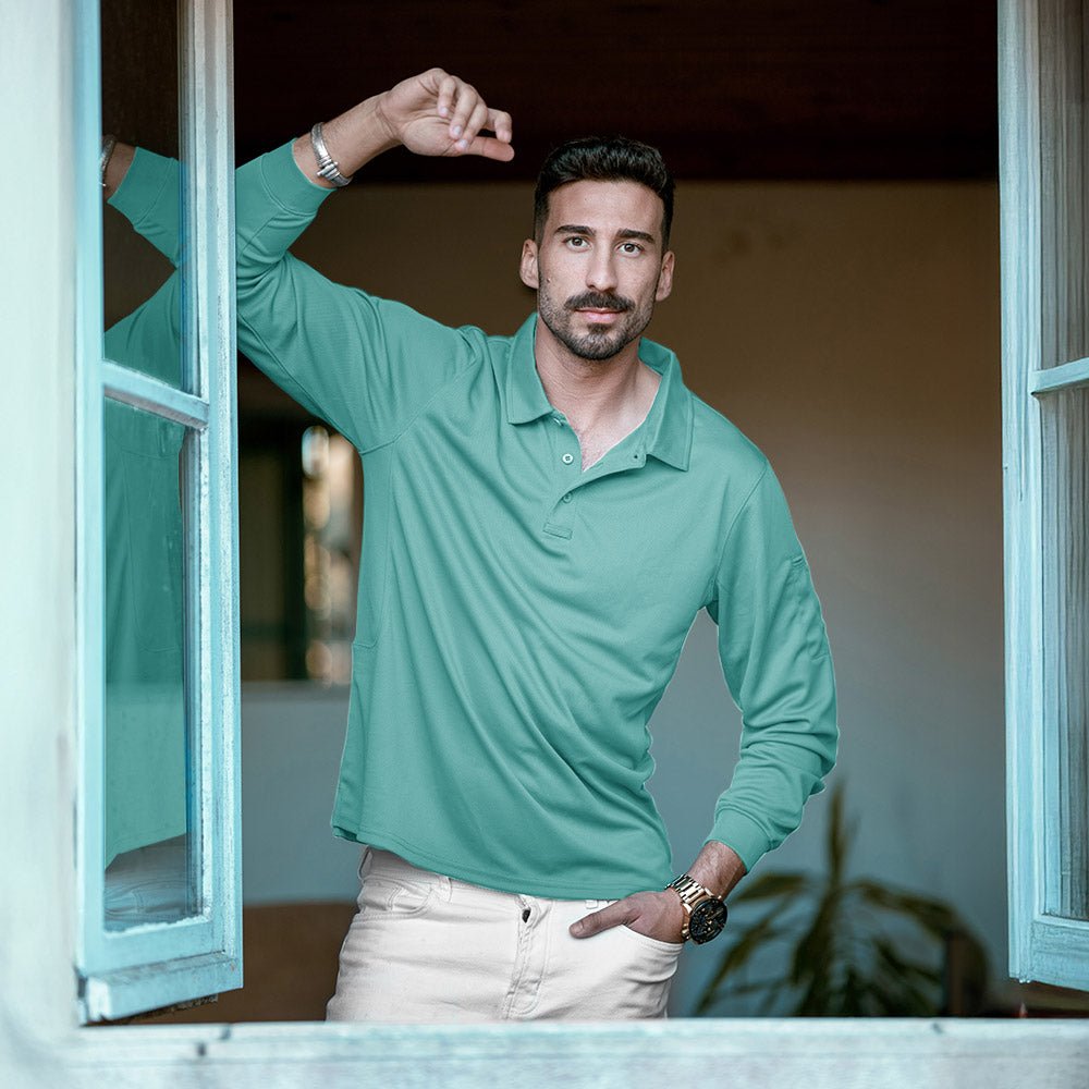 Men's Quick Dry Tactical Polo - Long Sleeve Performance Shirt