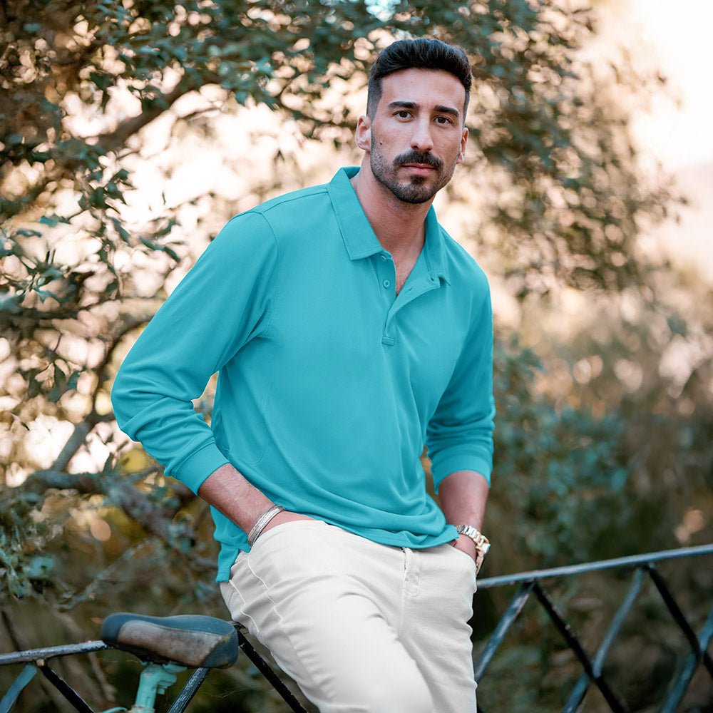 Men's Quick Dry Tactical Polo - Long Sleeve Performance Shirt