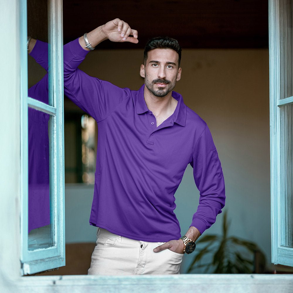 Men's Quick Dry Tactical Polo - Long Sleeve Performance Shirt