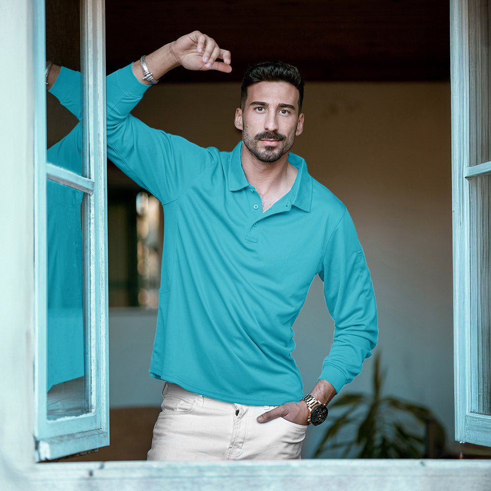Men's Quick Dry Tactical Polo - Long Sleeve Performance Shirt