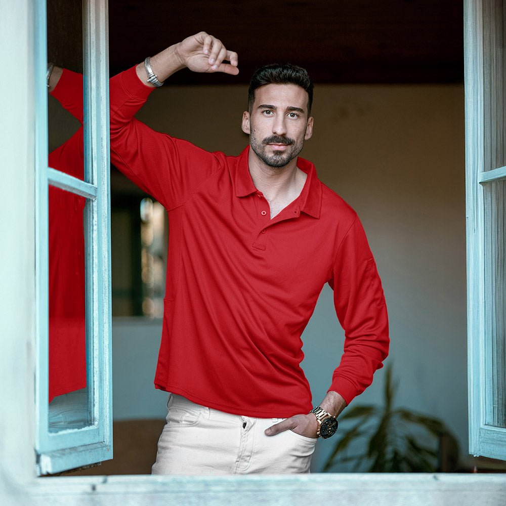 Men's Quick Dry Tactical Polo - Long Sleeve Performance Shirt