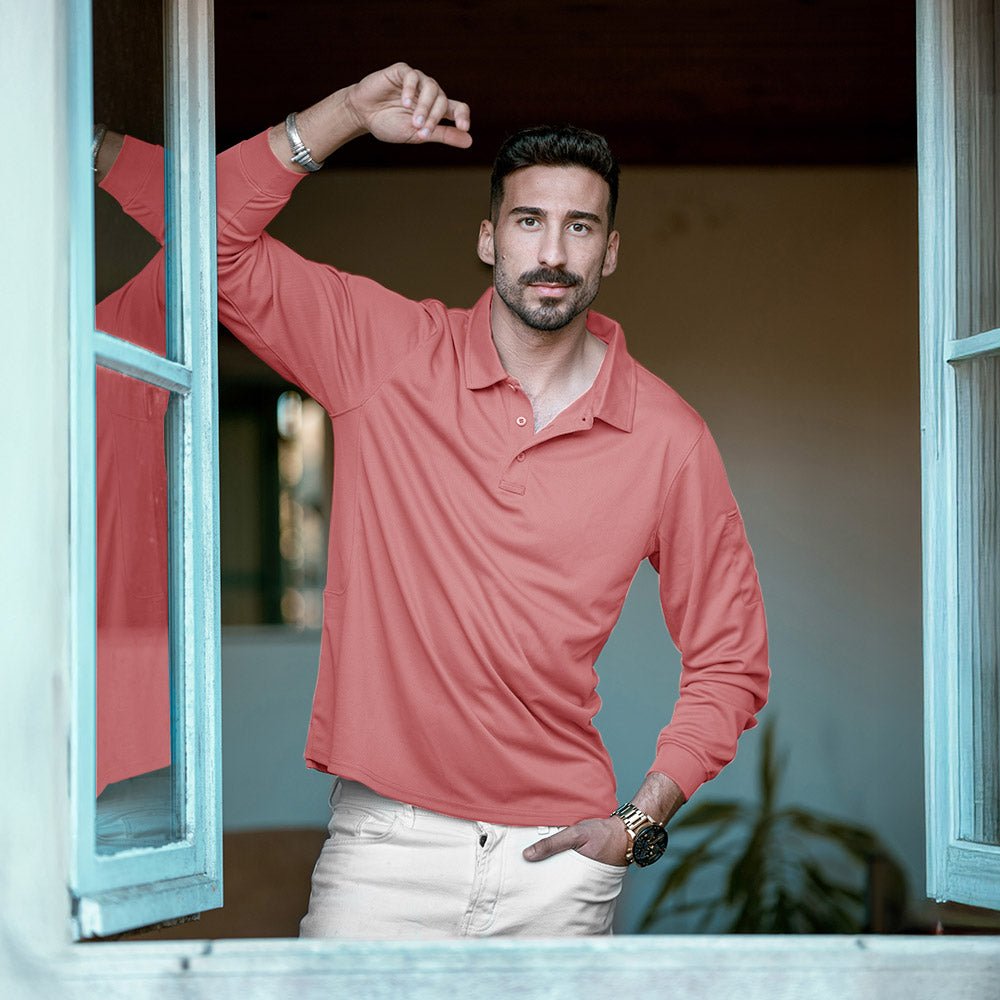 Men's Quick Dry Tactical Polo - Long Sleeve Performance Shirt
