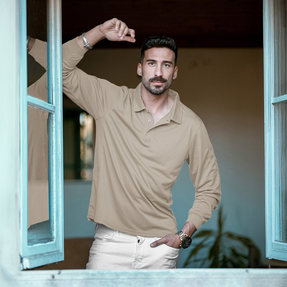 Men's Quick Dry Tactical Polo - Long Sleeve Performance Shirt