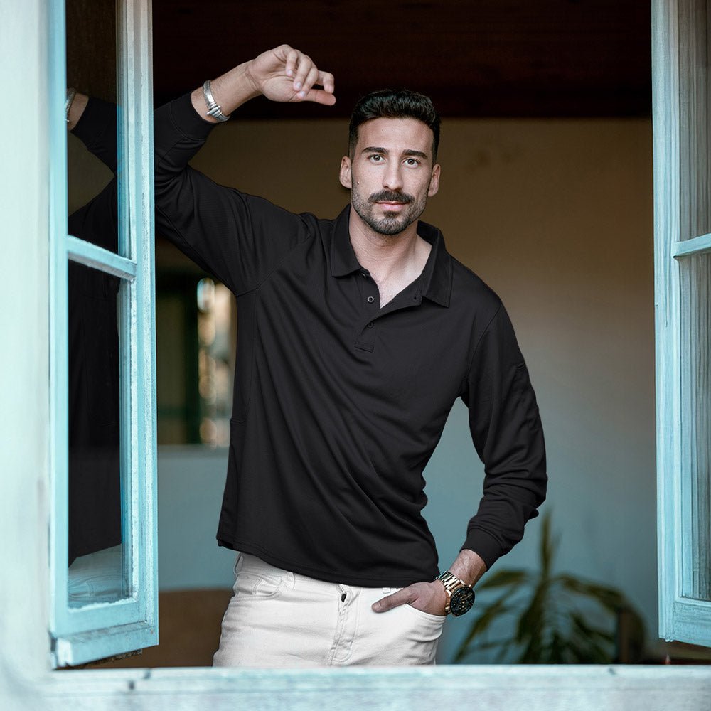 Men's Quick Dry Tactical Polo - Long Sleeve Performance Shirt