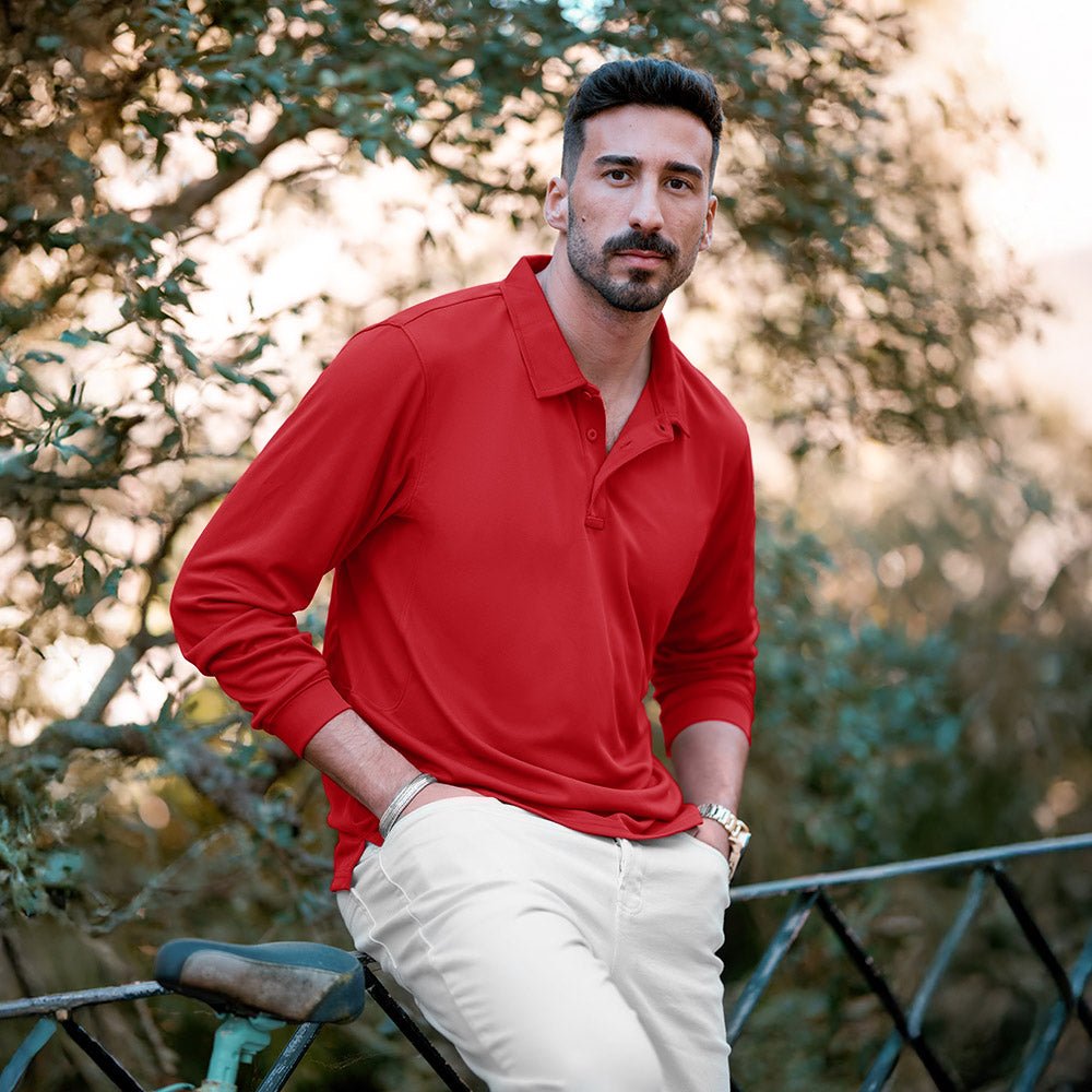 Men's Quick Dry Tactical Polo - Long Sleeve Performance Shirt