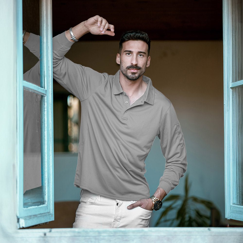 Men's Quick Dry Tactical Polo - Long Sleeve Performance Shirt