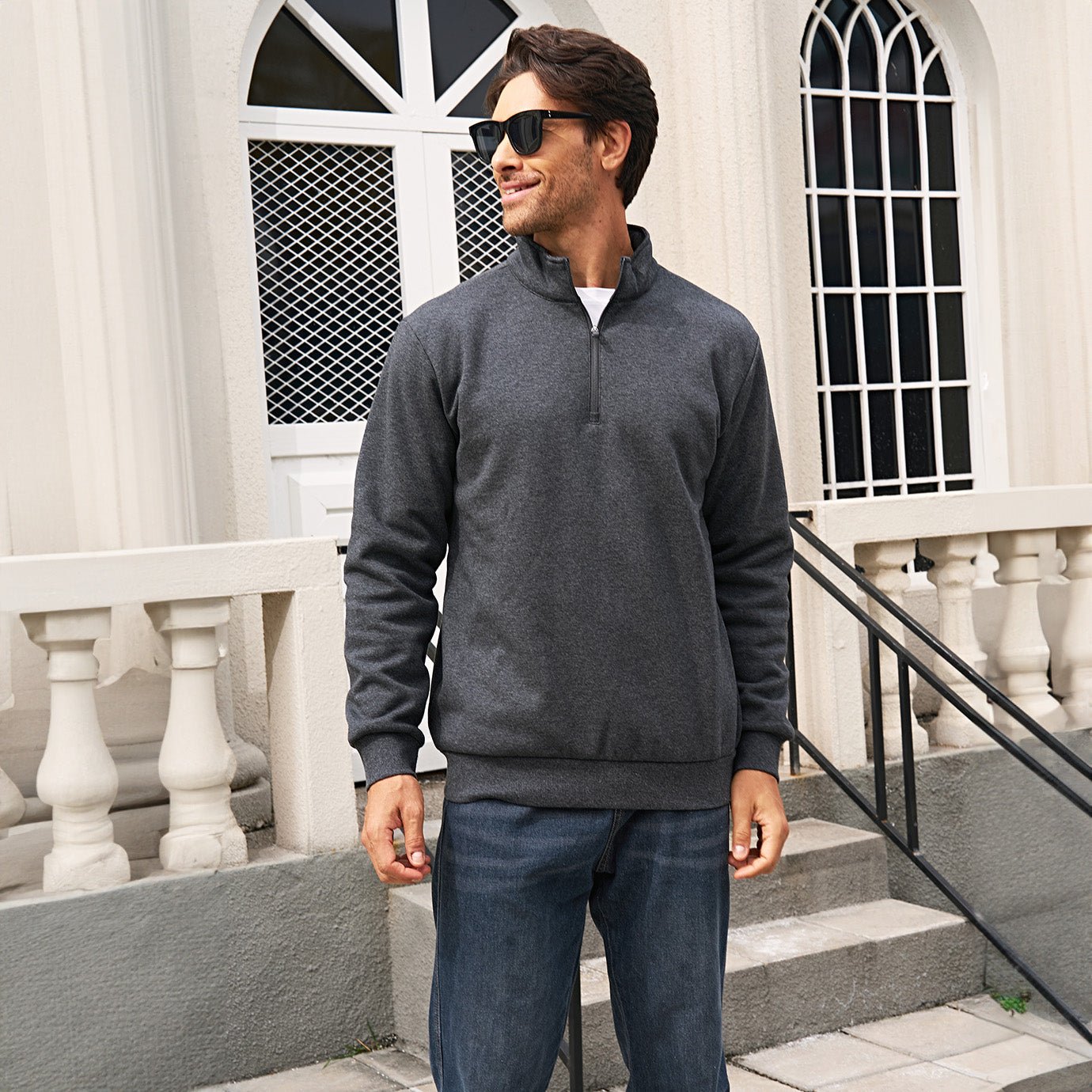 Men's Sherpa Lined Quarter Zip Fleece Pullover