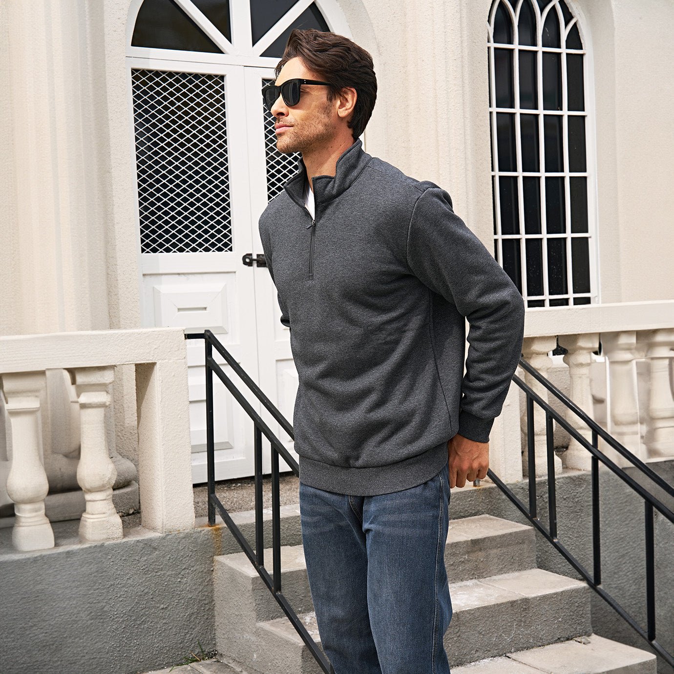 Men's Sherpa Lined Quarter Zip Fleece Pullover
