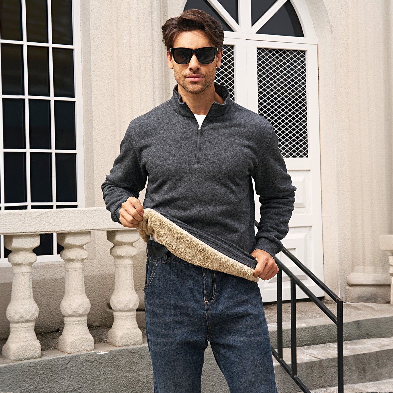 Men's Sherpa Lined Quarter Zip Fleece Pullover