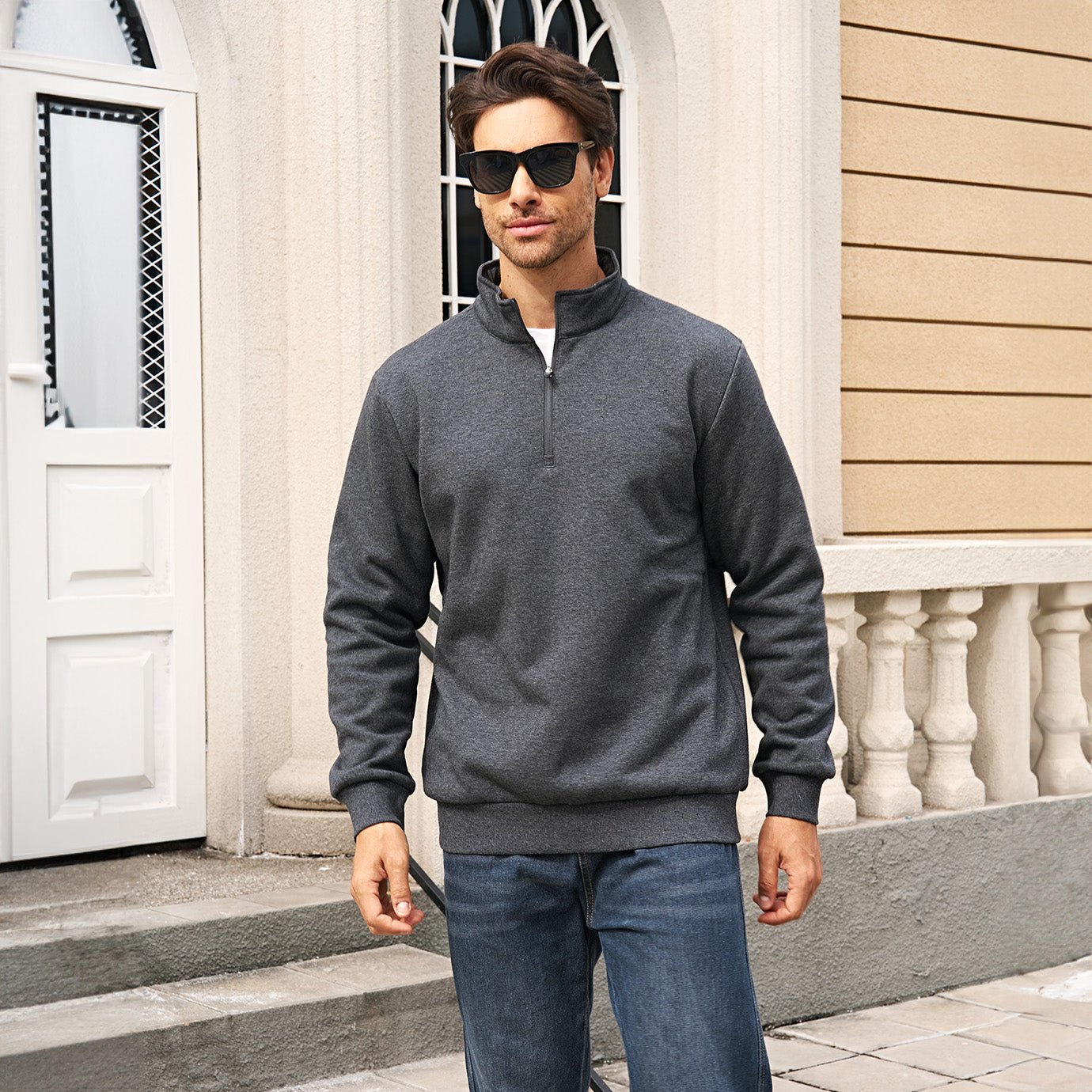 Men's Sherpa Lined Quarter Zip Fleece Pullover