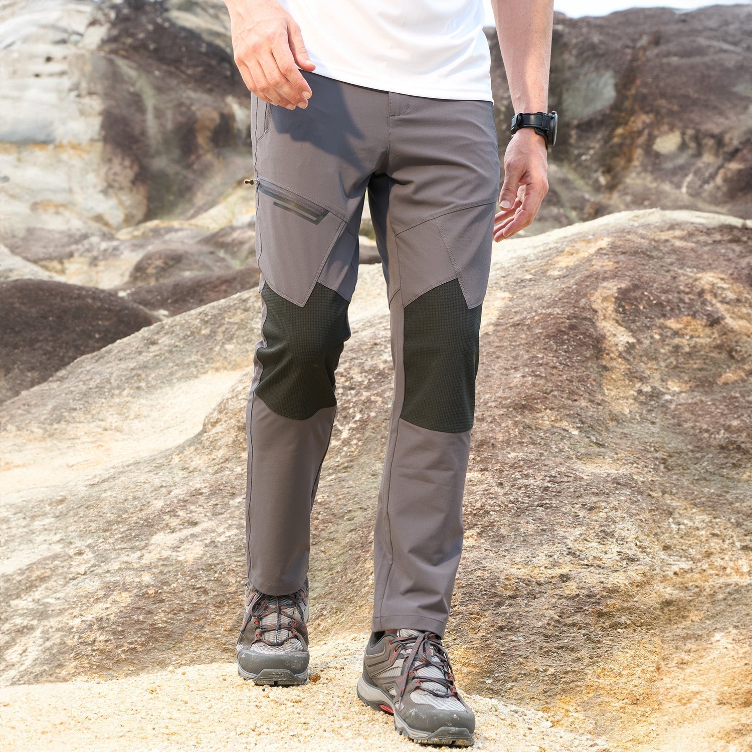 Men's Tactical Trekking Pants - Ripstop Hiking with Zipper Pockets