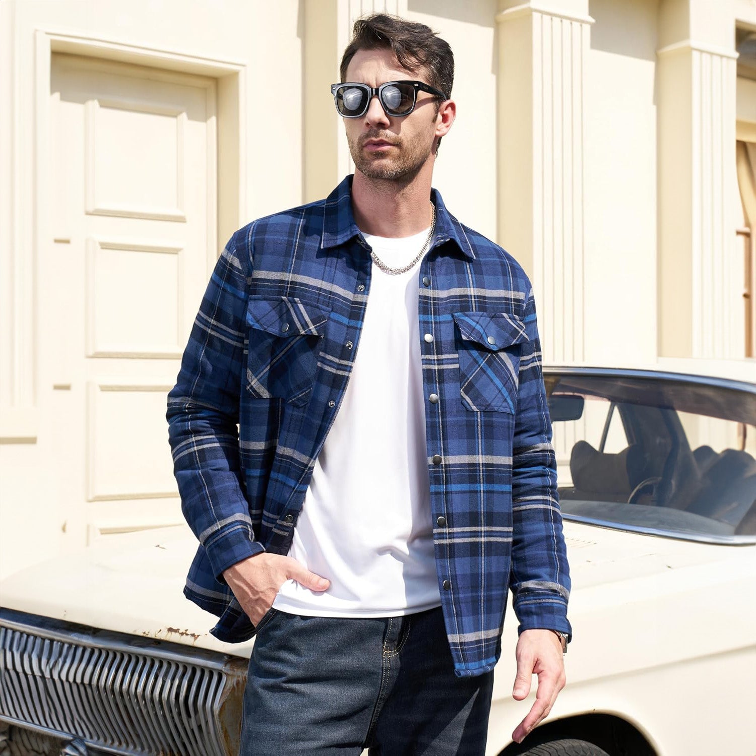 Men's Quilted Flannel Jacket - Warm Winter Padded Shirt
