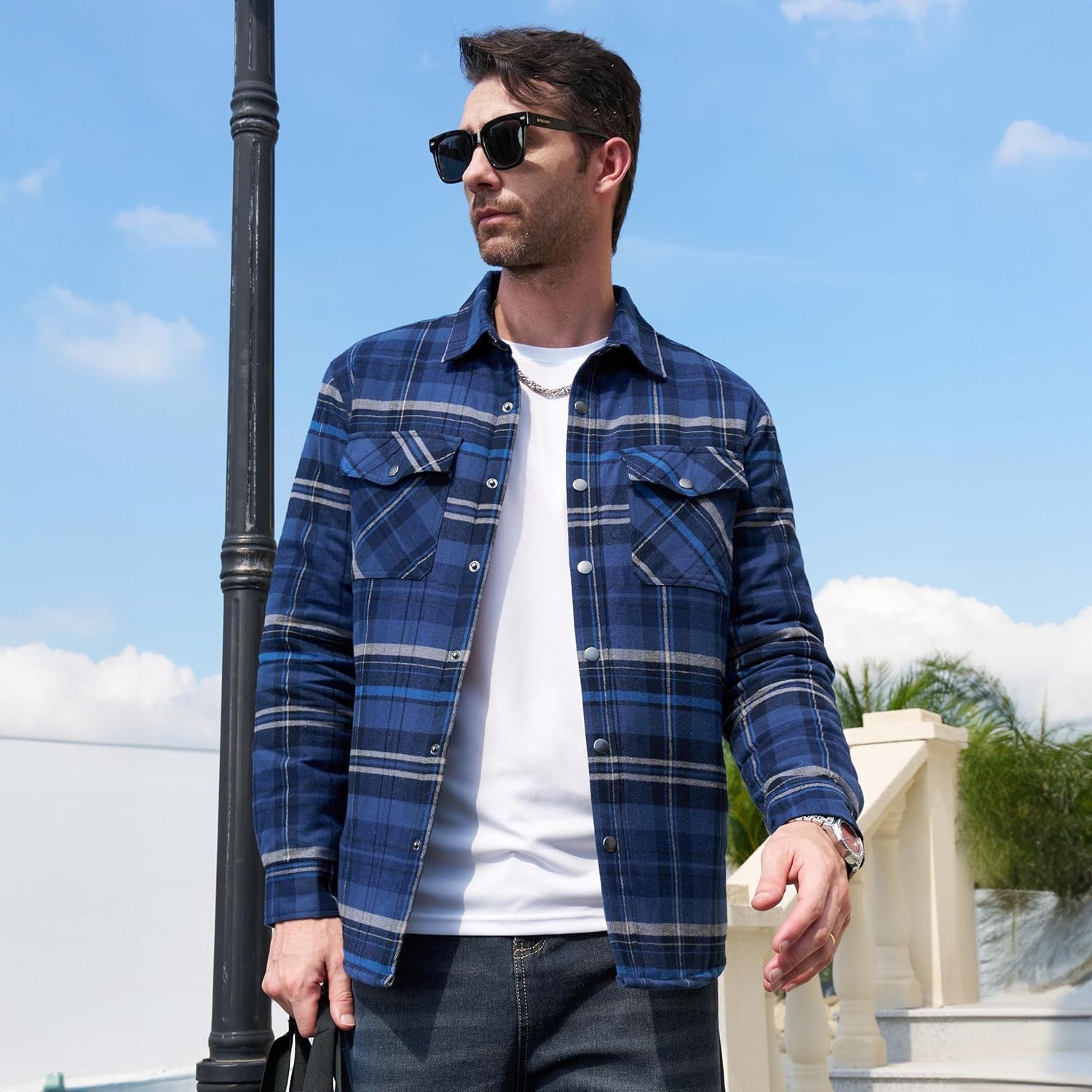 Men's Quilted Flannel Jacket - Warm Winter Padded Shirt