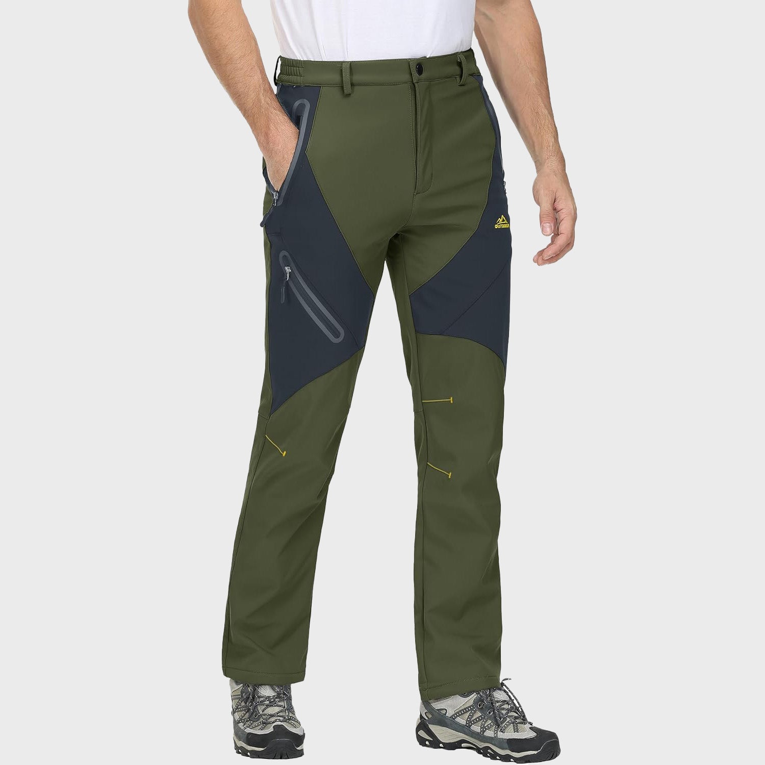 Men's Fleece-Lined Waterproof Snow Pants with Zip Pockets