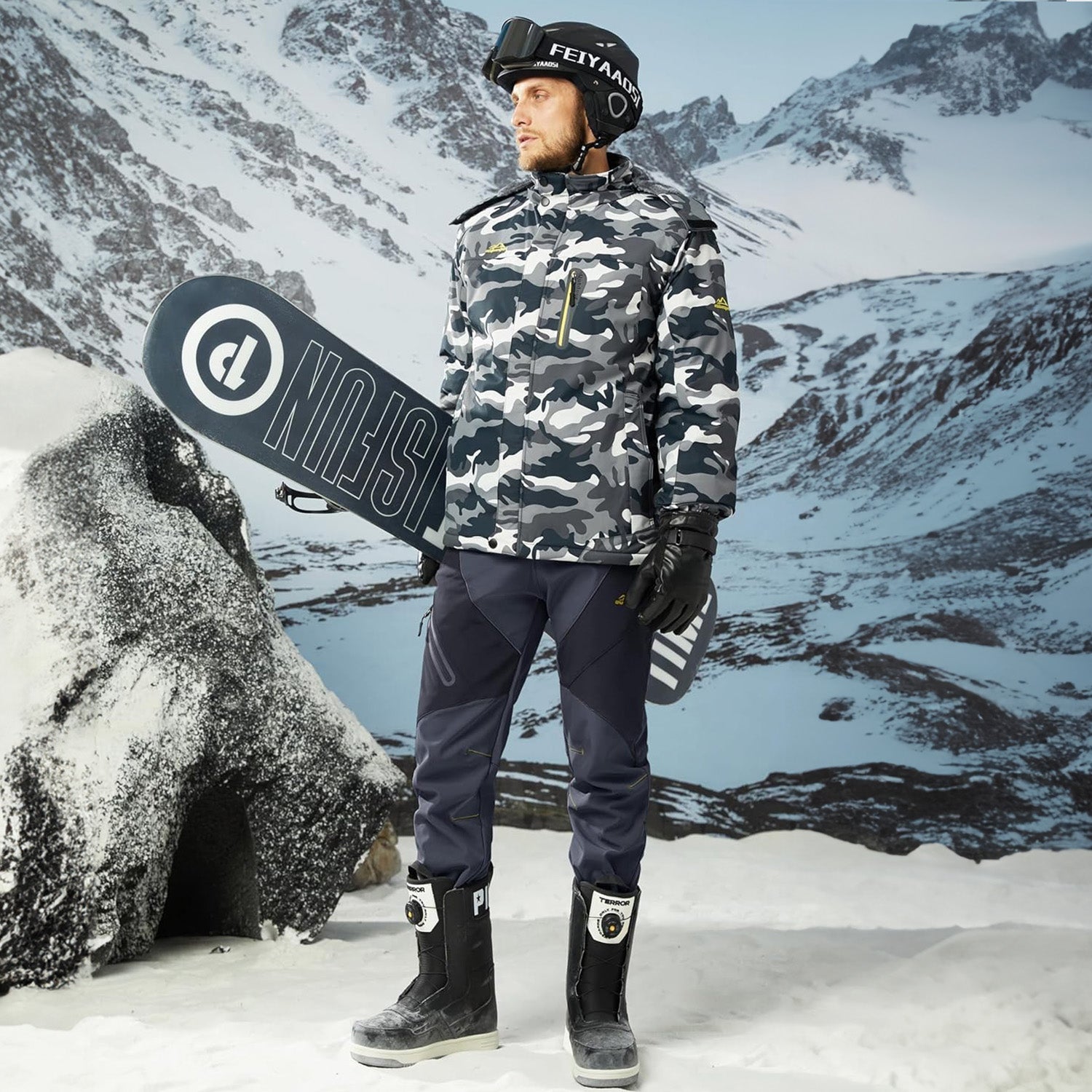Men's Fleece-Lined Waterproof Snow Pants with Zip Pockets