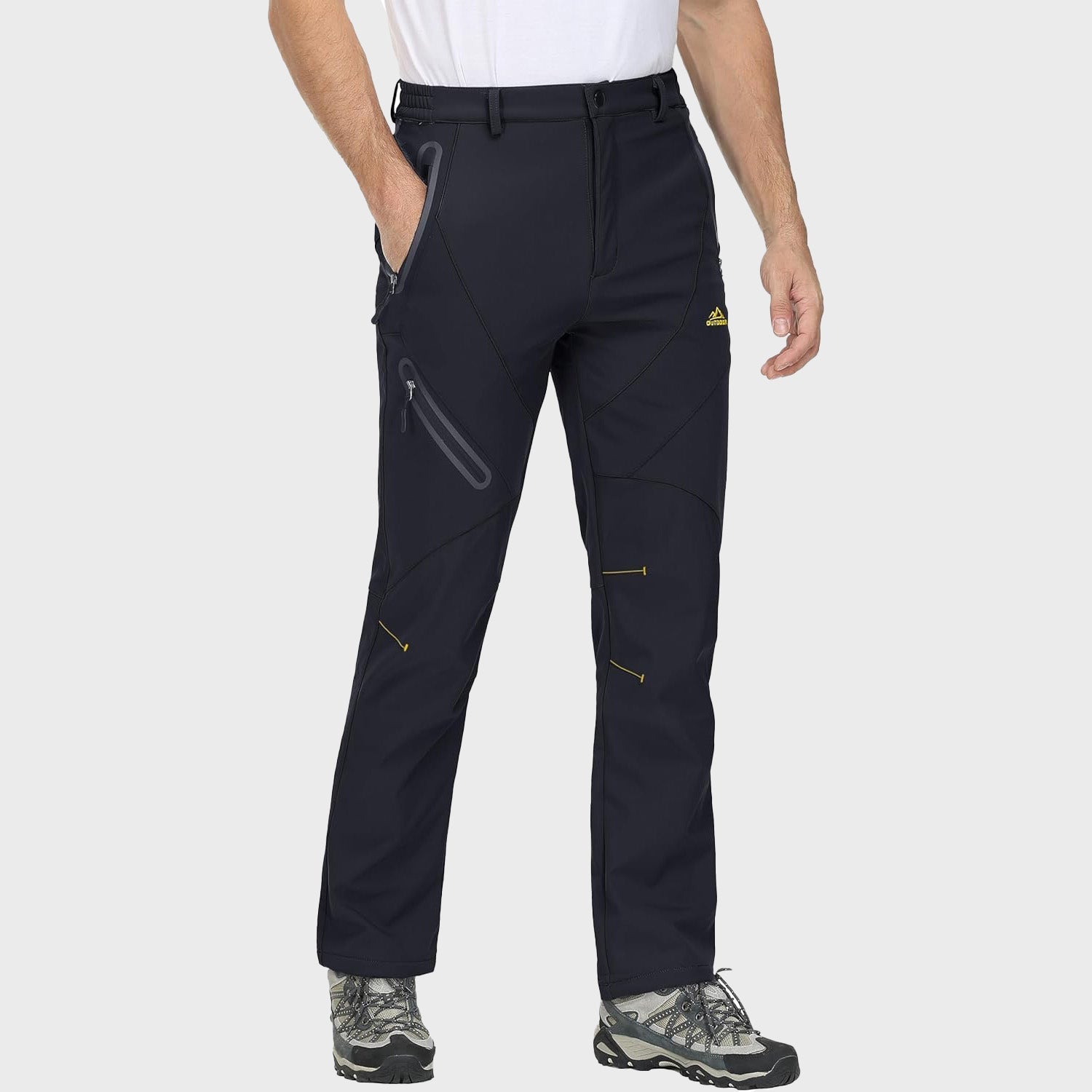 Men's Fleece-Lined Waterproof Snow Pants with Zip Pockets