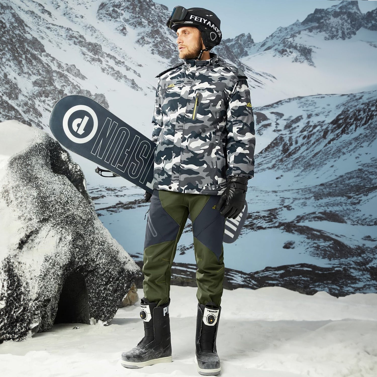 Men's Fleece-Lined Waterproof Snow Pants with Zip Pockets