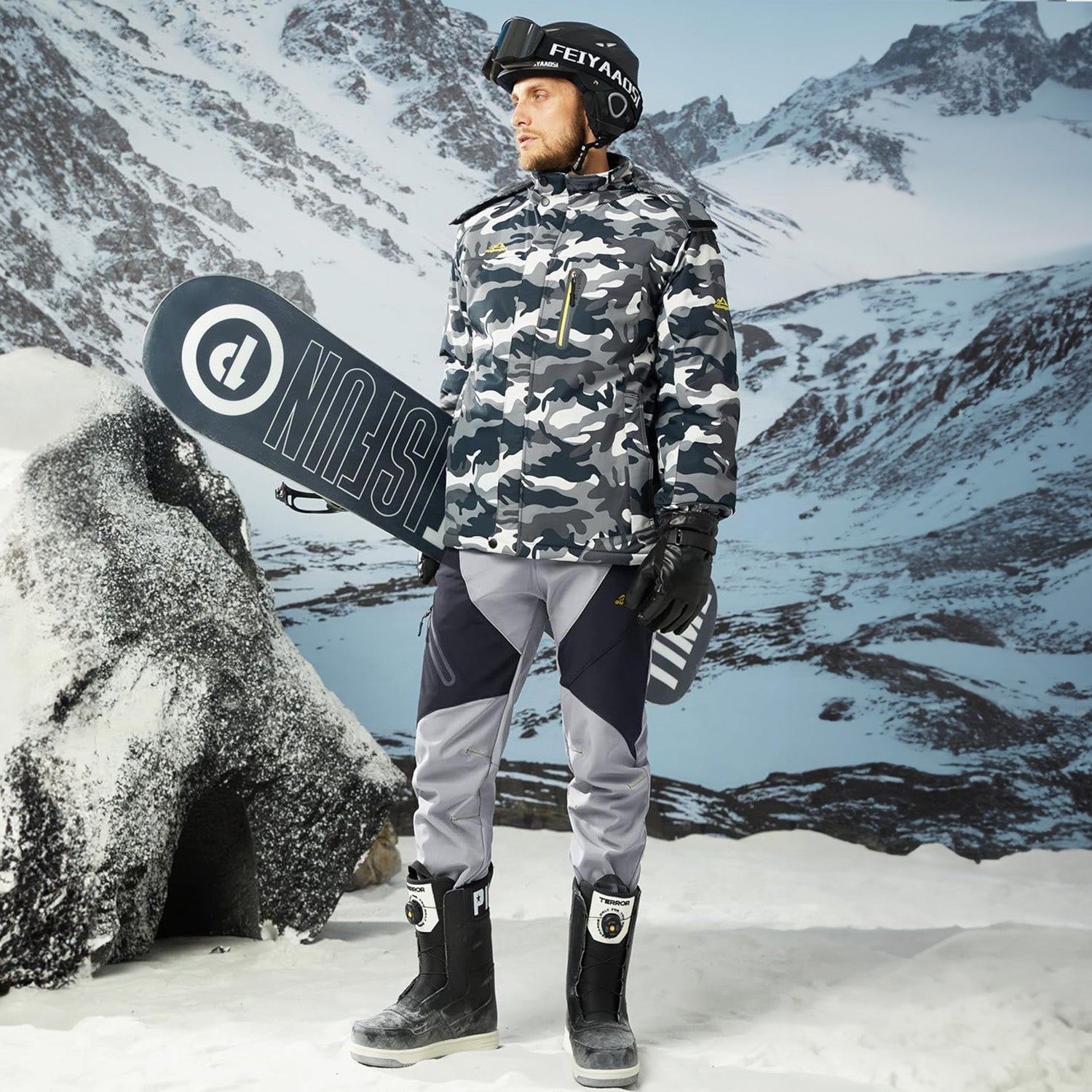 Men's Fleece-Lined Waterproof Snow Pants with Zip Pockets