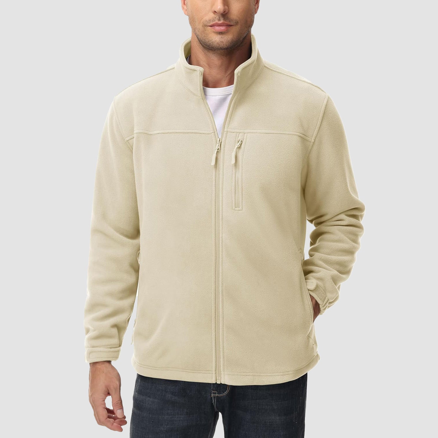 Men's Winter Fleece Jacket with 3 Pockets for Hiking & Outdoor
