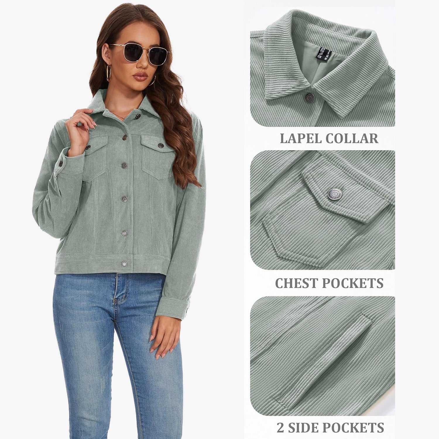 Women's Casual Corduroy Shacket Jacket