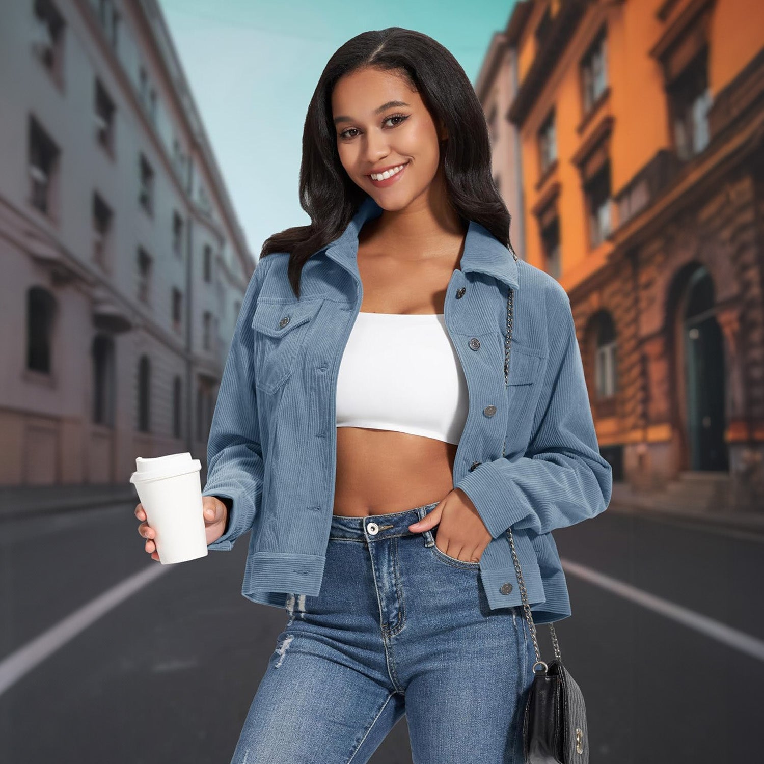Women's Casual Corduroy Shacket Jacket