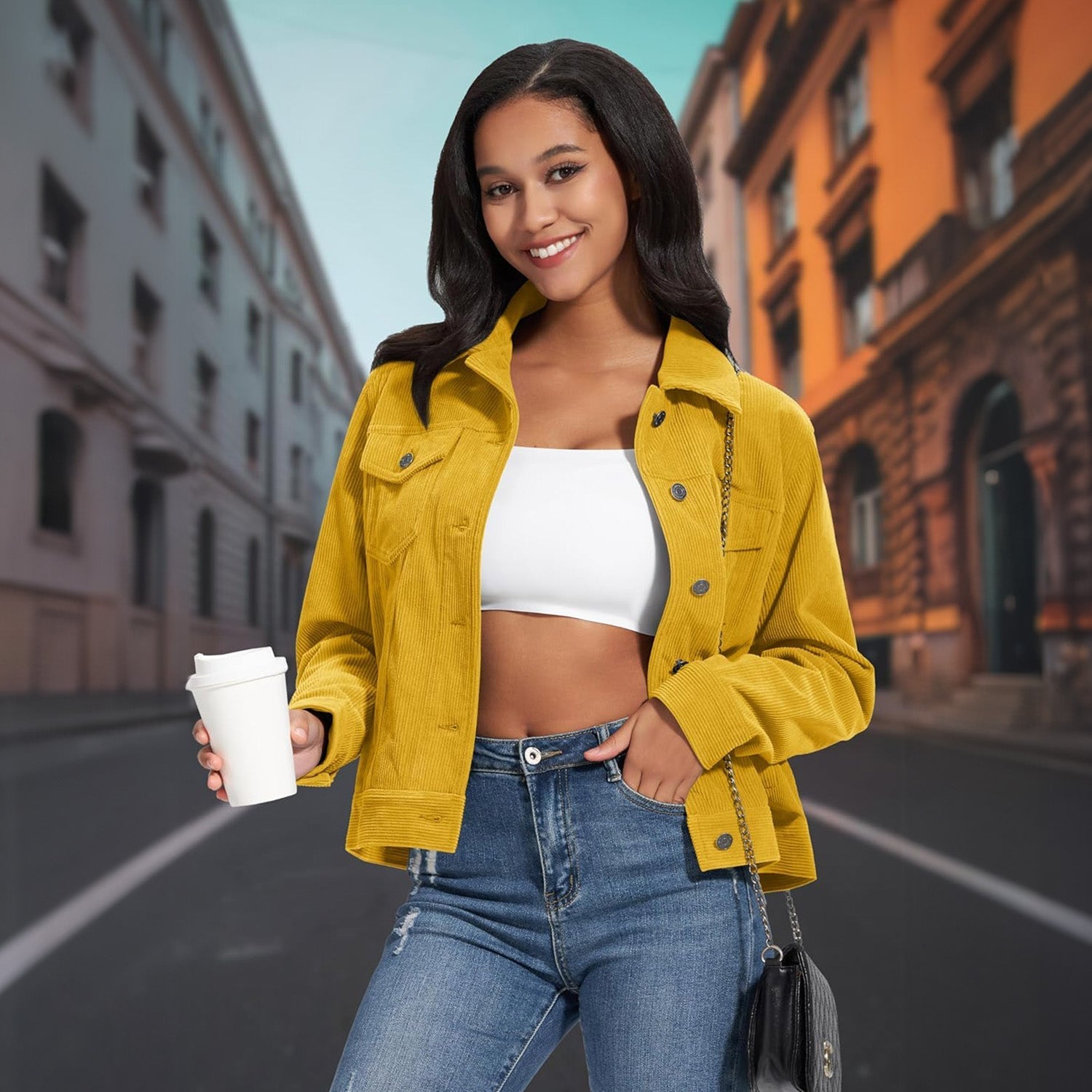 Women's Casual Corduroy Shacket Jacket
